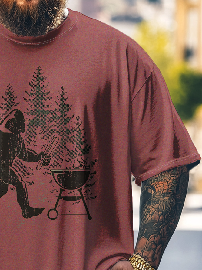 Big Size Men's Bigfoot BBQ Party Loose T-shirt