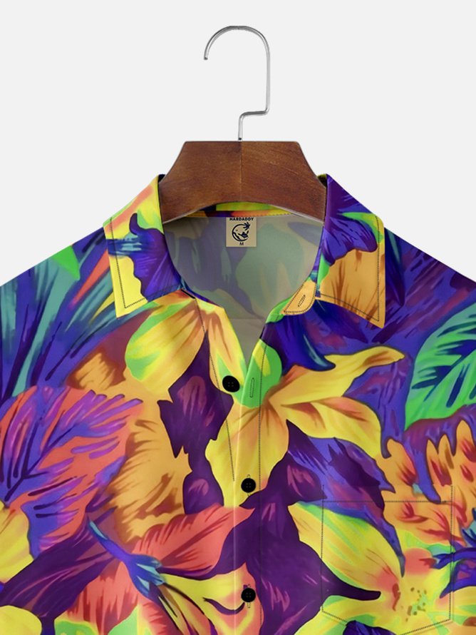Tall Size Moisture-wicking Floral Chest Pocket Hawaiian Shirt