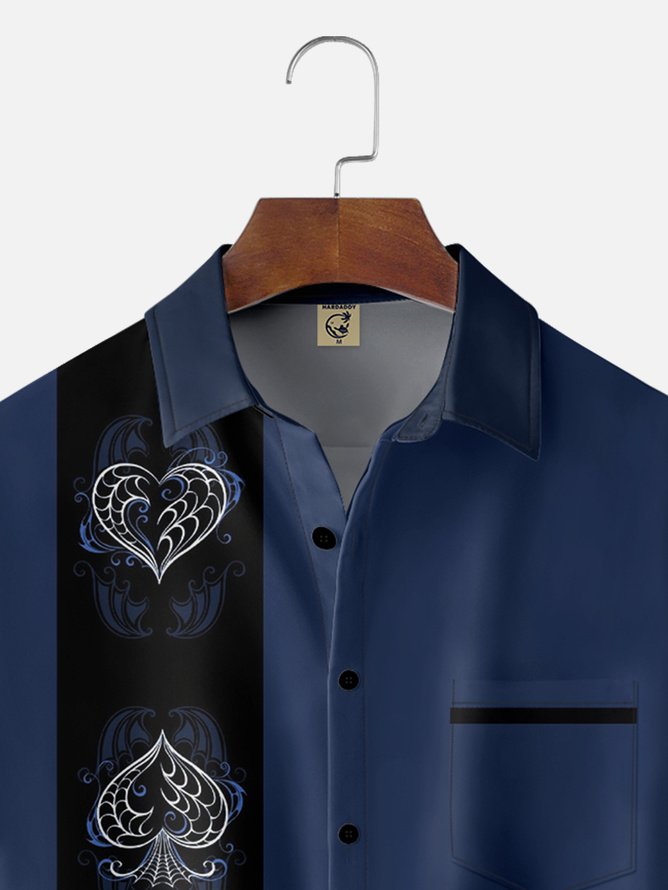 Tall Size Moisture-wicking Poker Symbols Chest Pocket Bowling Shirt