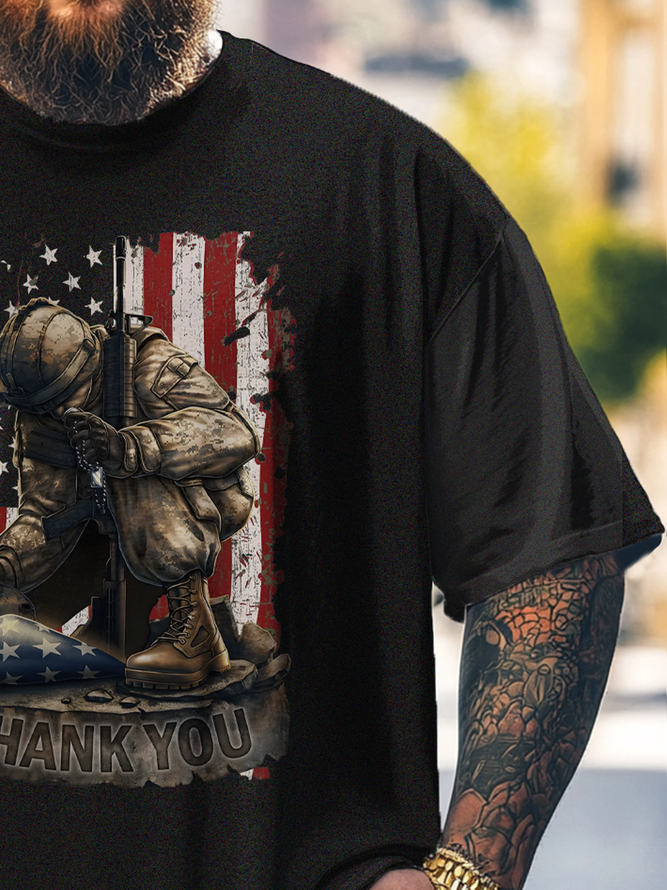 Big Size Men's Memorial Day American Flag Loose T-shirt