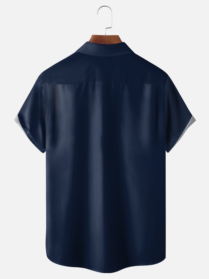Tall Size Moisture-wicking Poker Symbols Chest Pocket Bowling Shirt