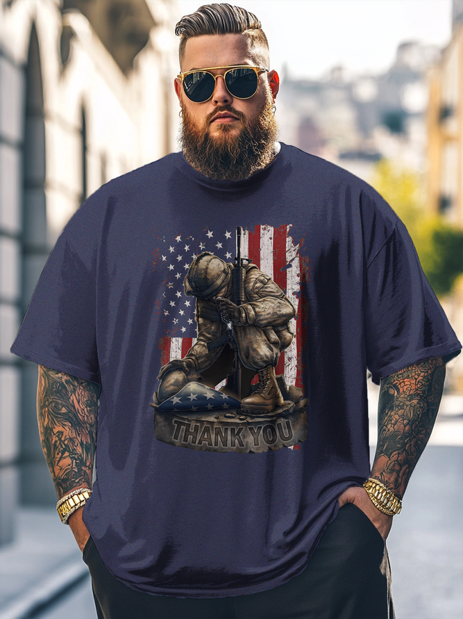 Big Size Men's Memorial Day American Flag Loose T-shirt