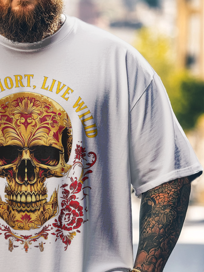 Big Size Men's  Rock Punk Skull Art Loose Fit T-shirt