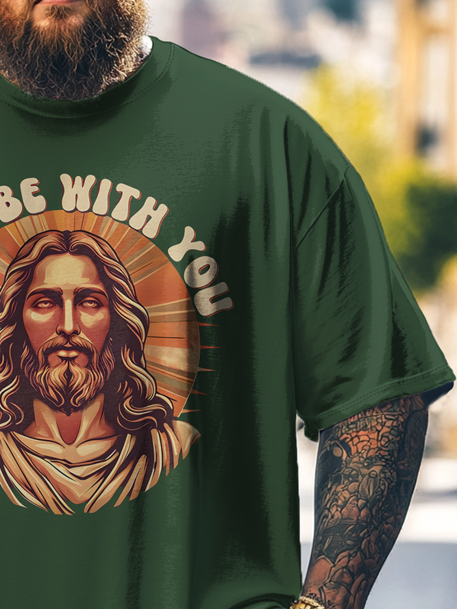 Big Size Men's  Religious Jesus Art Loose Fit T-shirt