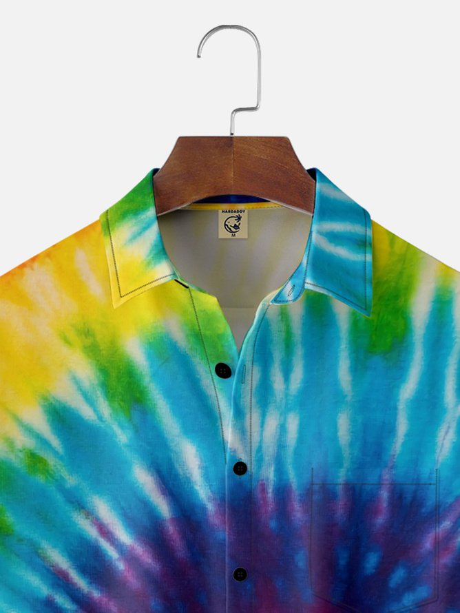 Tall Size Moisture-wicking Hippie Tie Dye Chest Pocket Casual Shirt