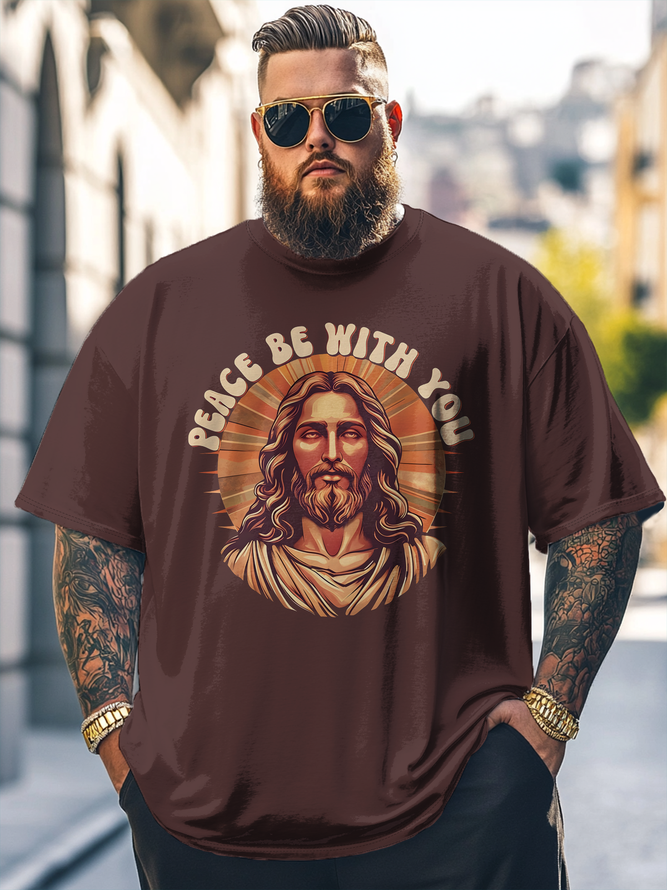 Big Size Men's  Religious Jesus Art Loose Fit T-shirt