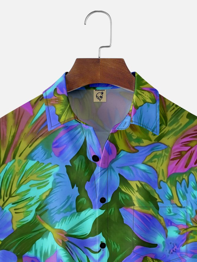 Tall Size Moisture-wicking Floral Chest Pocket Hawaiian Shirt
