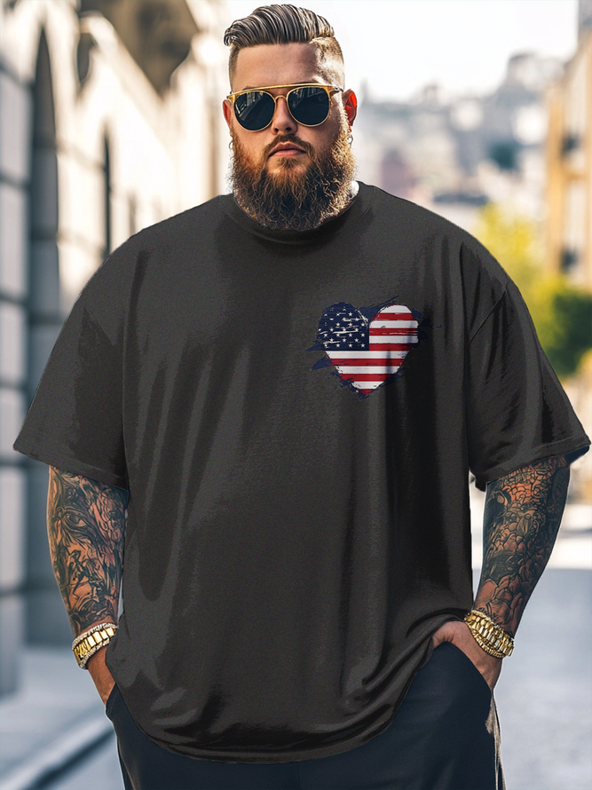Big Size Men's American Flag Art Independence Day Loose Fit T-shirt