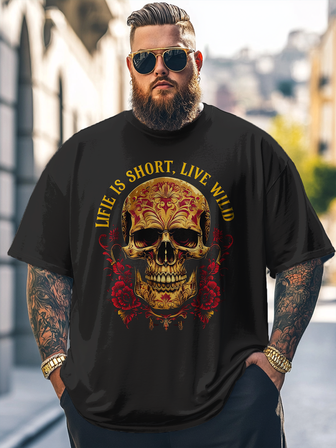 Big Size Men's  Rock Punk Skull Art Loose Fit T-shirt