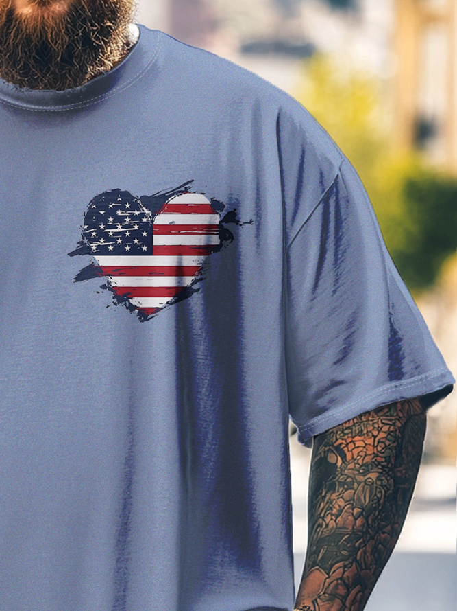 Big Size Men's American Flag Art Independence Day Loose Fit T-shirt