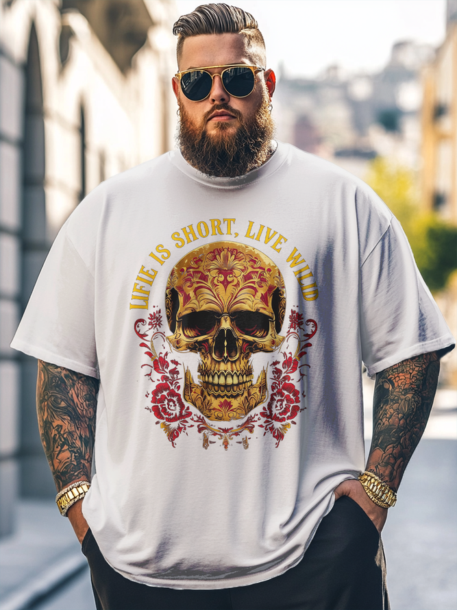 Big Size Men's  Rock Punk Skull Art Loose Fit T-shirt