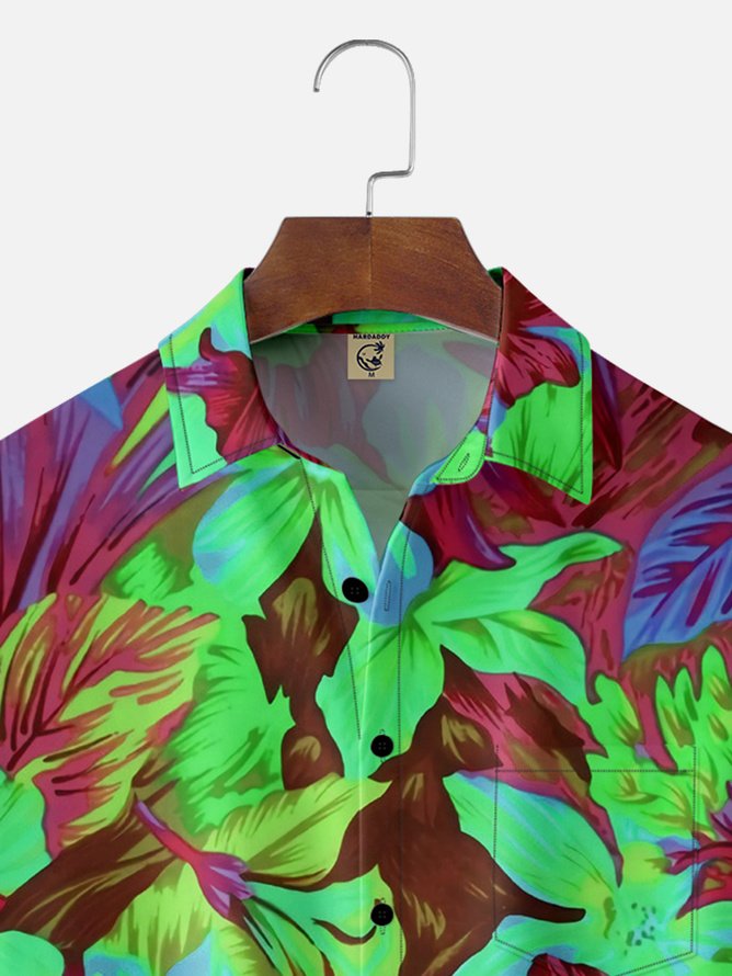 Tall Size Moisture-wicking Floral Chest Pocket Hawaiian Shirt