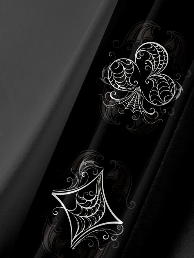 Tall Size Moisture-wicking Poker Symbols Chest Pocket Bowling Shirt