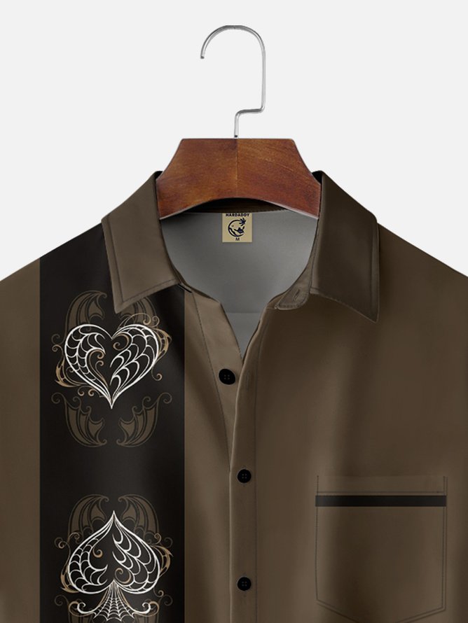 Tall Size Moisture-wicking Poker Symbols Chest Pocket Bowling Shirt