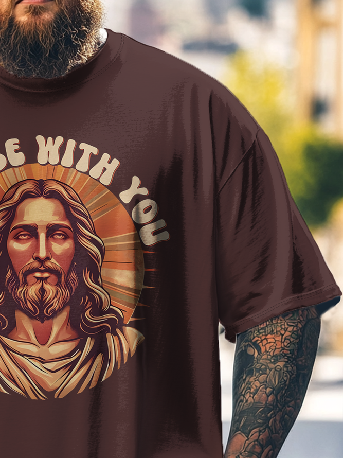 Big Size Men's  Religious Jesus Art Loose Fit T-shirt