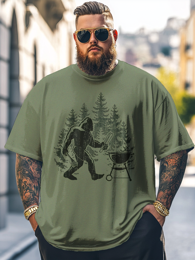 Big Size Men's Bigfoot BBQ Party Loose T-shirt