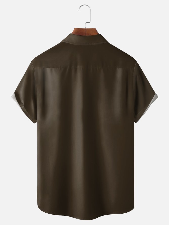 Tall Size Moisture-wicking Poker Symbols Chest Pocket Bowling Shirt