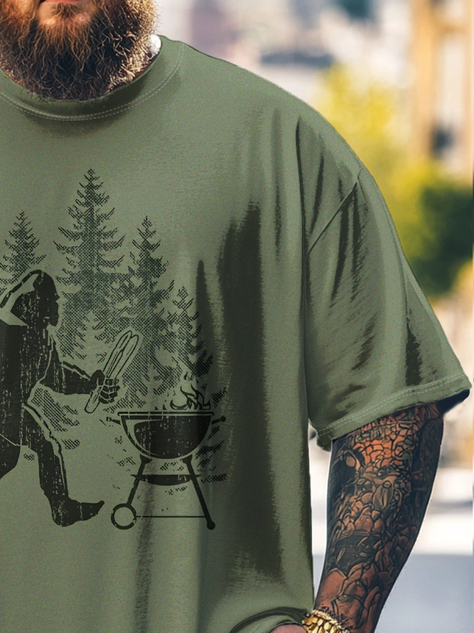 Big Size Men's Bigfoot BBQ Party Loose T-shirt