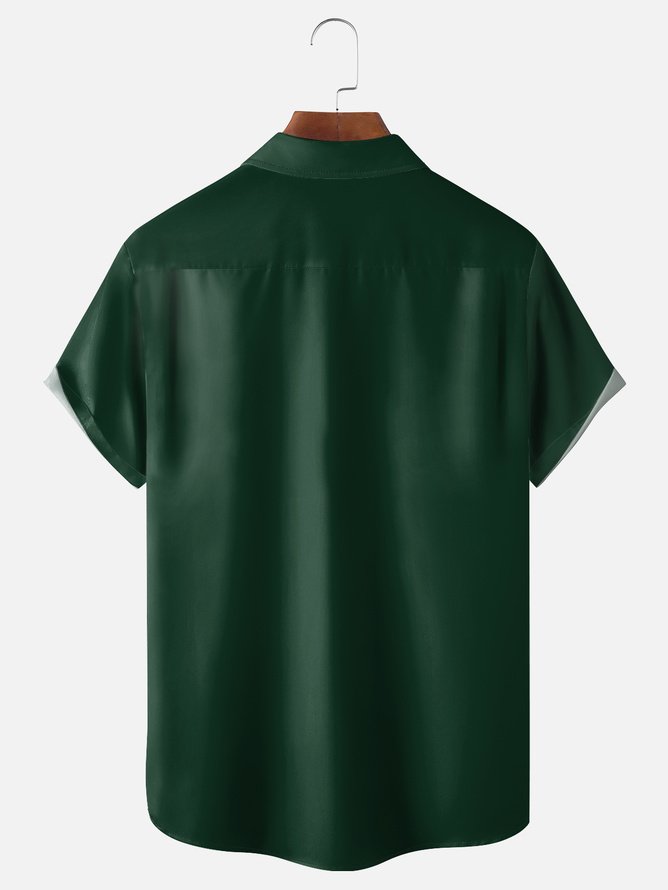 Tall Size Moisture-wicking Poker Symbols Chest Pocket Bowling Shirt