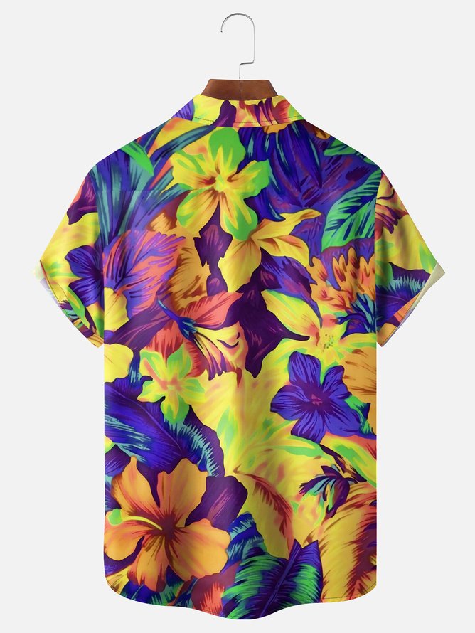 Tall Size Moisture-wicking Floral Chest Pocket Hawaiian Shirt