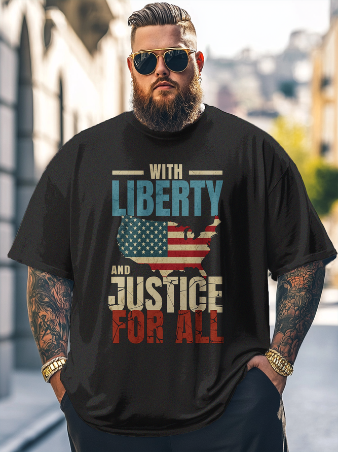 Big Size Men's American Flag Independence Day Loose Fit T-shirt