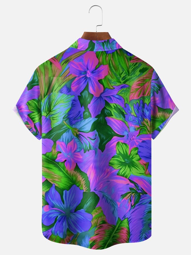 Tall Size Moisture-wicking Floral Chest Pocket Hawaiian Shirt