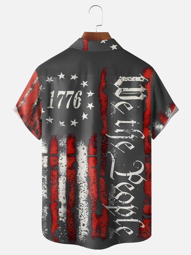 Moisture Wicking 1776 Declaration of Independence 4th of July Chest Pocket Hawaiian Shirt