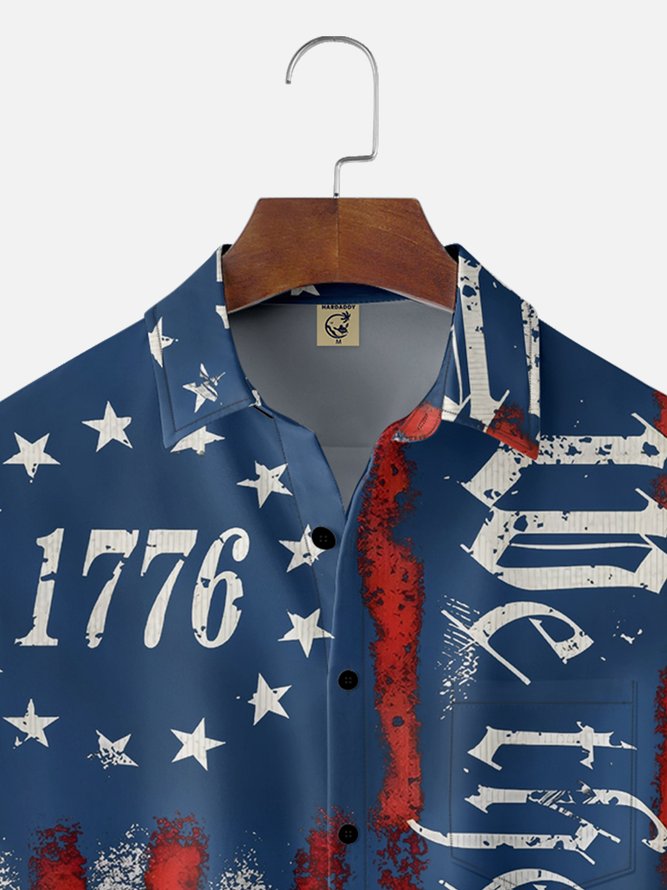 Moisture Wicking 1776 Declaration of Independence 4th of July Chest Pocket Hawaiian Shirt