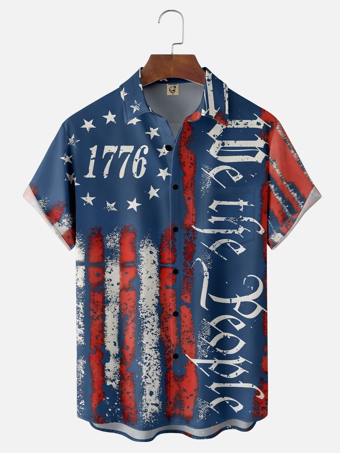 Moisture Wicking 1776 Declaration of Independence 4th of July Chest Pocket Hawaiian Shirt
