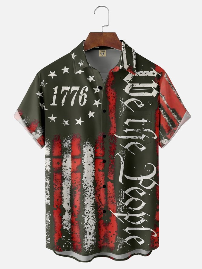 Moisture Wicking 1776 Declaration of Independence 4th of July Chest Pocket Hawaiian Shirt