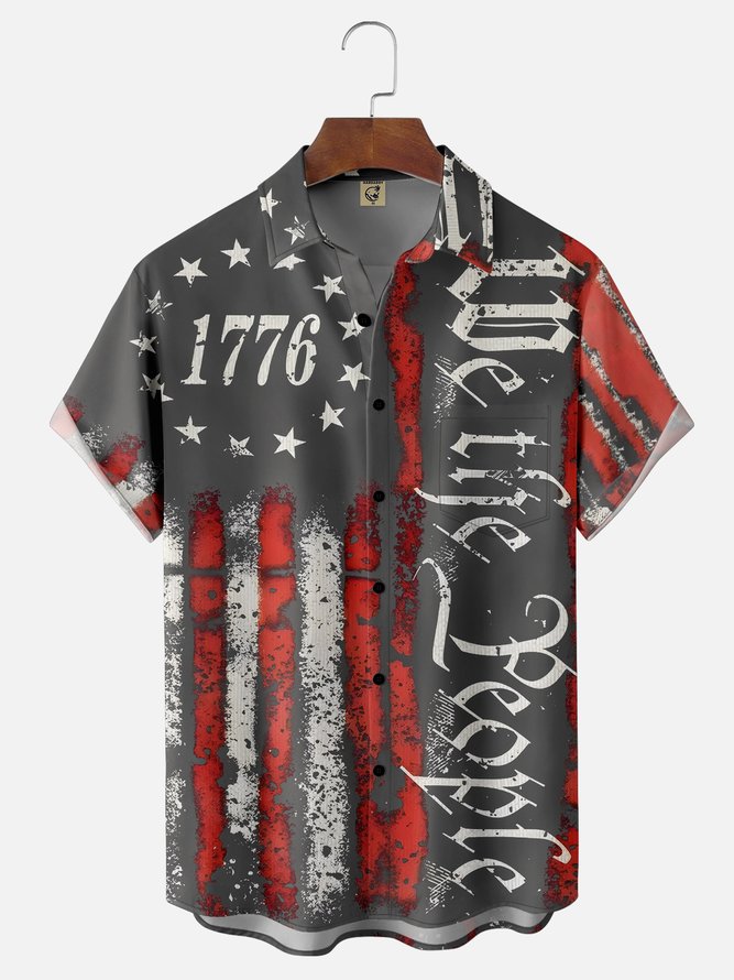 Moisture Wicking 1776 Declaration of Independence 4th of July Chest Pocket Hawaiian Shirt