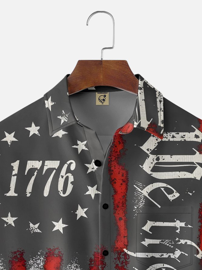 Moisture Wicking 1776 Declaration of Independence 4th of July Chest Pocket Hawaiian Shirt