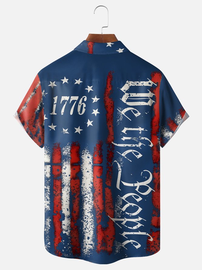 Moisture Wicking 1776 Declaration of Independence 4th of July Chest Pocket Hawaiian Shirt