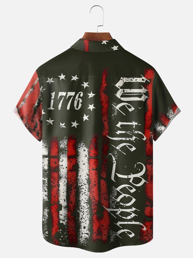 Moisture Wicking 1776 Declaration of Independence 4th of July Chest Pocket Hawaiian Shirt