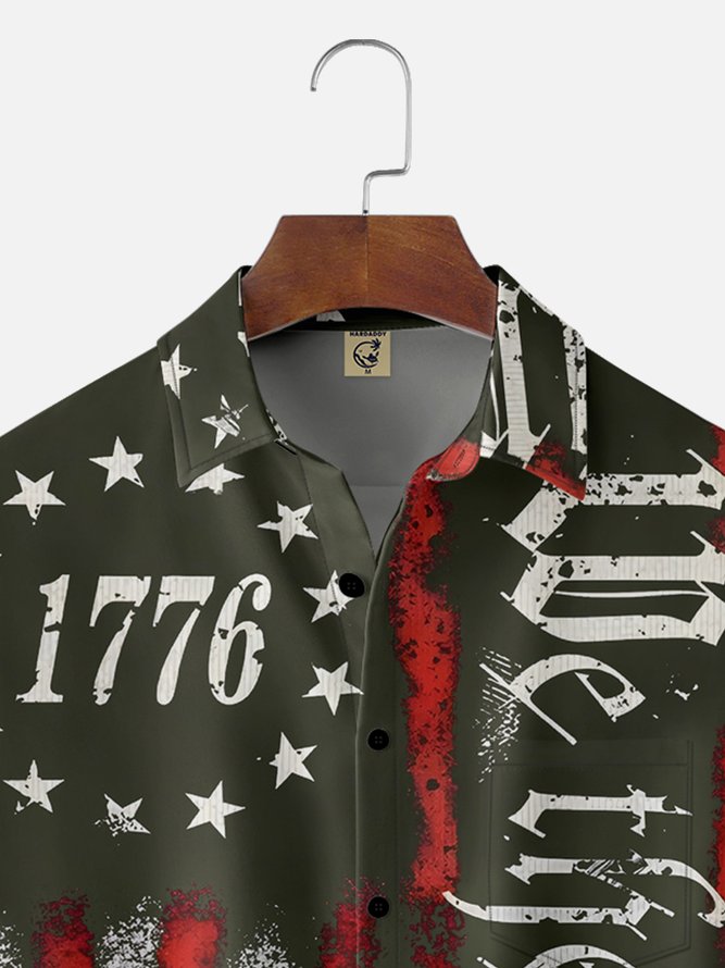 Moisture Wicking 1776 Declaration of Independence 4th of July Chest Pocket Hawaiian Shirt