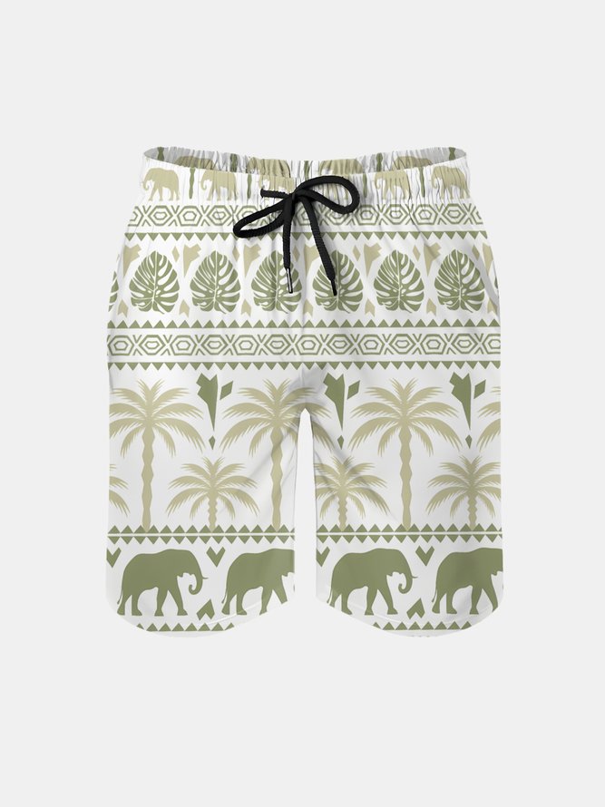 Men's Swim Trunks Hawaiian Tropical Palm Tree Beach Shorts with Pockets