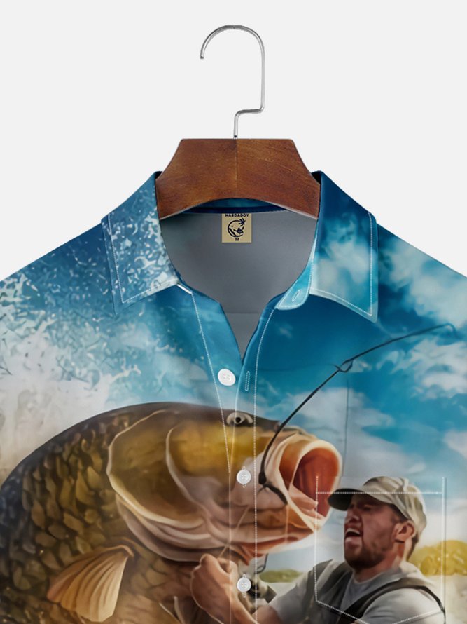 Moisture-wicking Go Fishing Chest Pocket Hawaiian Shirt