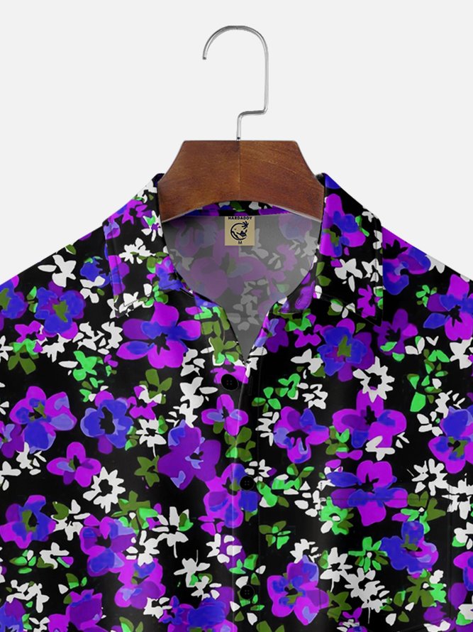 Moisture-wicking Floral Chest Pocket Hawaiian Shirt