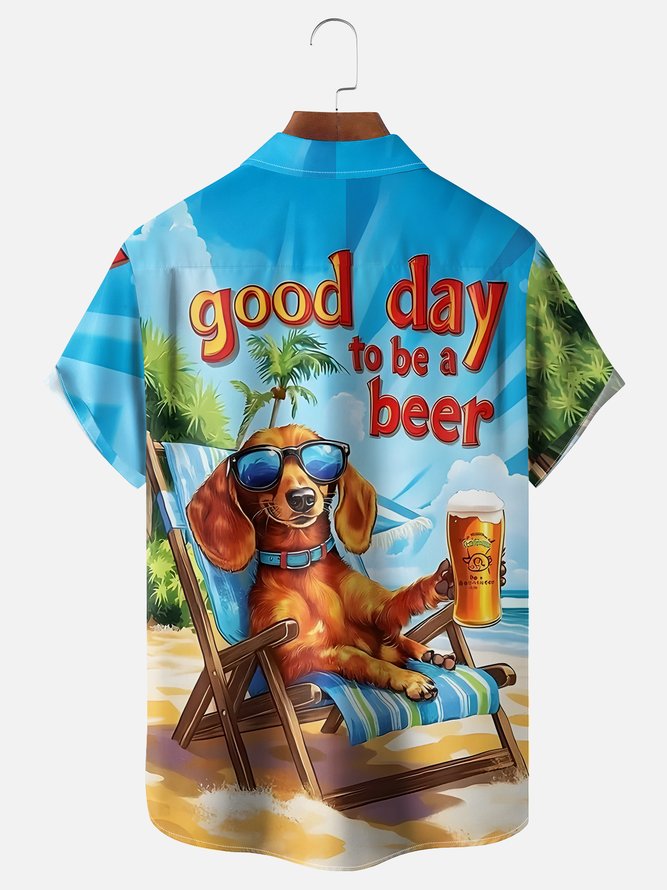 Moisture Wicking Beer Holiday Dog Chest Pocket Hawaiian Shirt