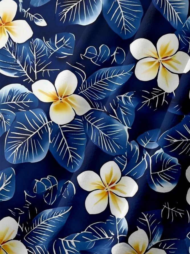 Moisture-wicking Floral Chest Pocket Bowling Shirt