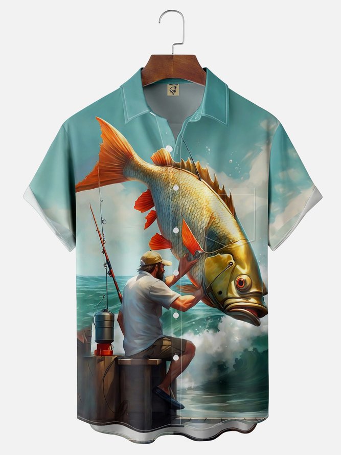 Moisture-wicking Fishing Chest Pocket Hawaiian Shirt