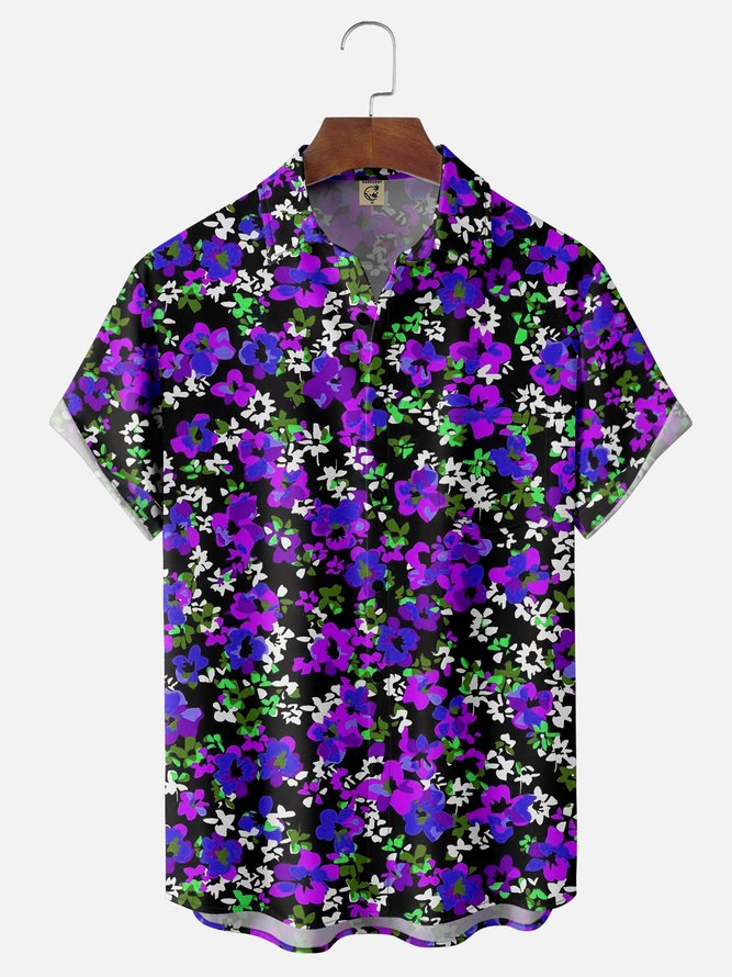 Moisture-wicking Floral Chest Pocket Hawaiian Shirt