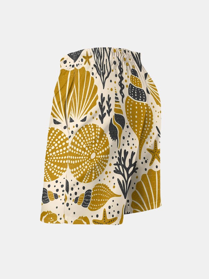 Men's Swim Trunks Hawaiian Marine Life Beach Shorts with Pockets