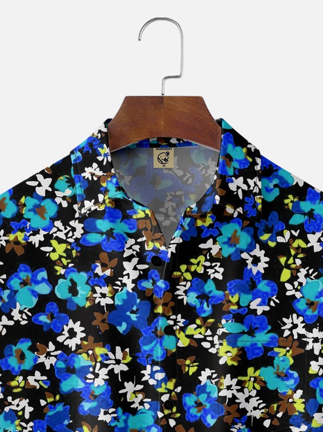 Moisture-wicking Floral Chest Pocket Hawaiian Shirt