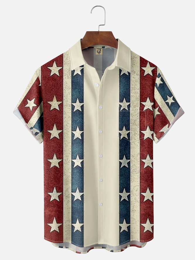 Moisture-wicking Independence Day Chest Pocket Casual Shirt