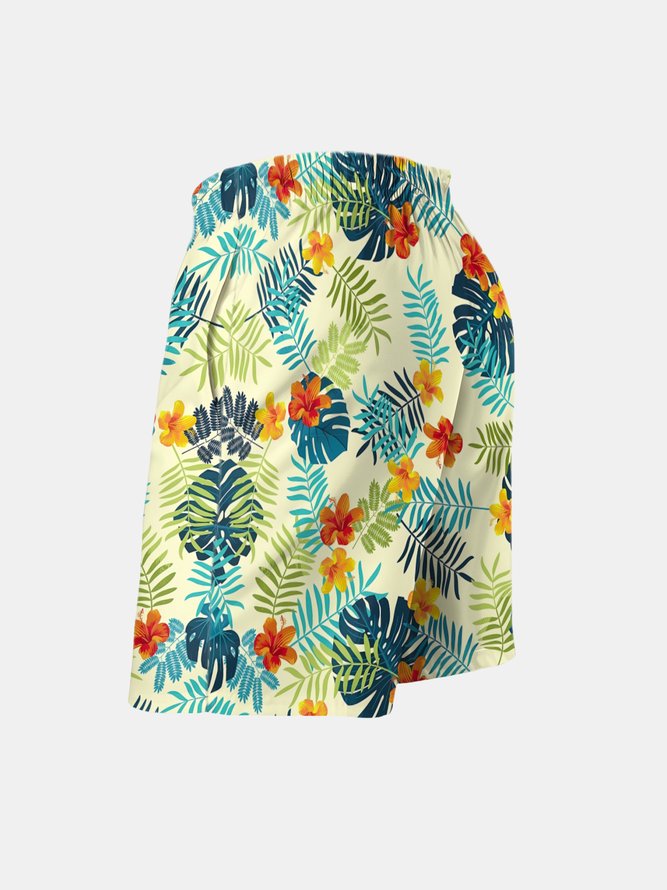 Men's Swim Trunks Hawaiian Tropical Palm Tree Beach Shorts with Pockets