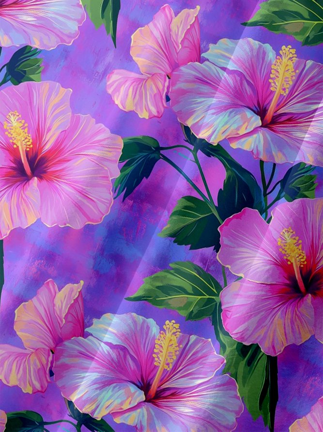 Moisture-wicking Floral Gradient Color Chest Pocket Hawaiian Shirt