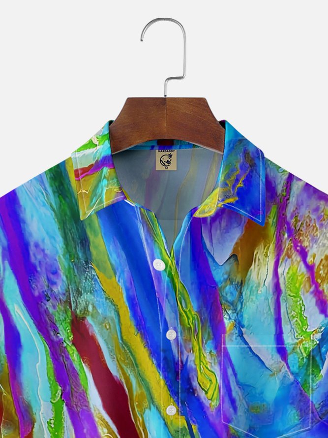 Moisture-wicking Gradient Color Chest Pocket Casual Shirt