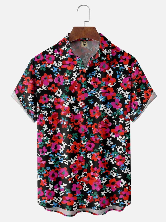 Moisture-wicking Floral Chest Pocket Hawaiian Shirt