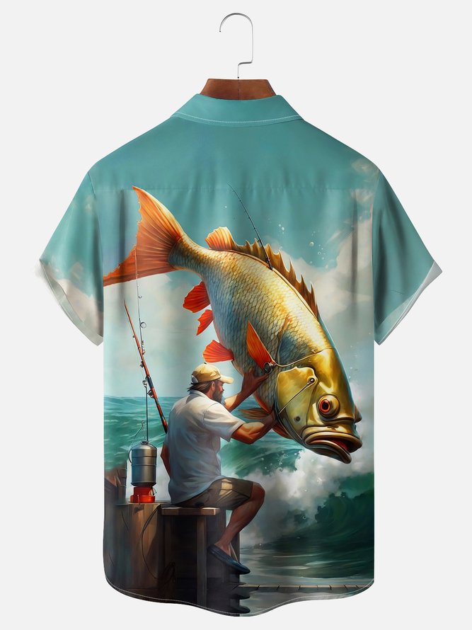 Moisture-wicking Fishing Chest Pocket Hawaiian Shirt